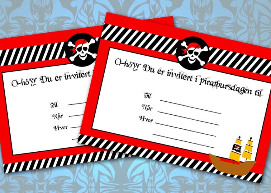 Gratis Invitasjoner til Piratbursdag – Skriv ut selv