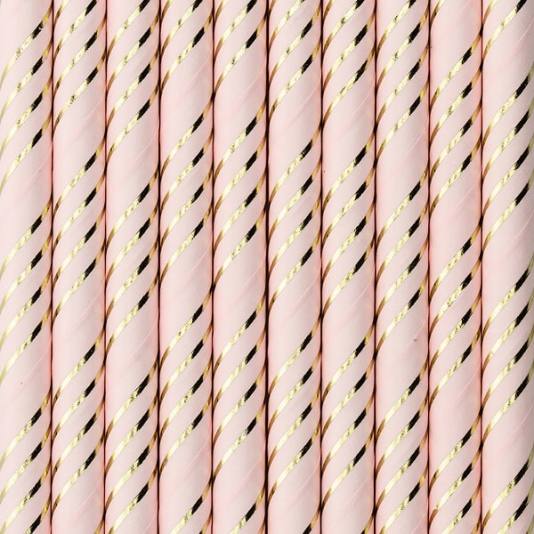 Papirsugerør - Lys rosa og Gull - 20cm (12237)