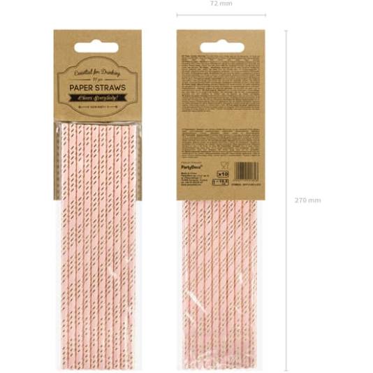 Papirsugerør - Lys rosa og Gull - 20cm (12240)