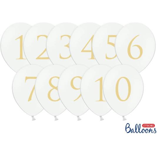 Ballonger - Nummer - 0 til 9 - Hvit - 11 stk (12660)