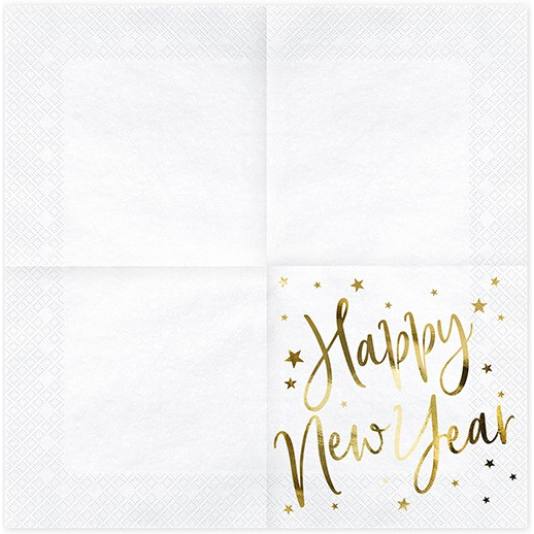 Servietter - Happy New Year - Hvite - 33x33cm (12733)