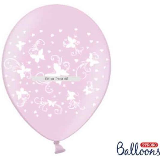 Ballonger - Rosa med hvite Sommerfugler - 6 stk (3090)