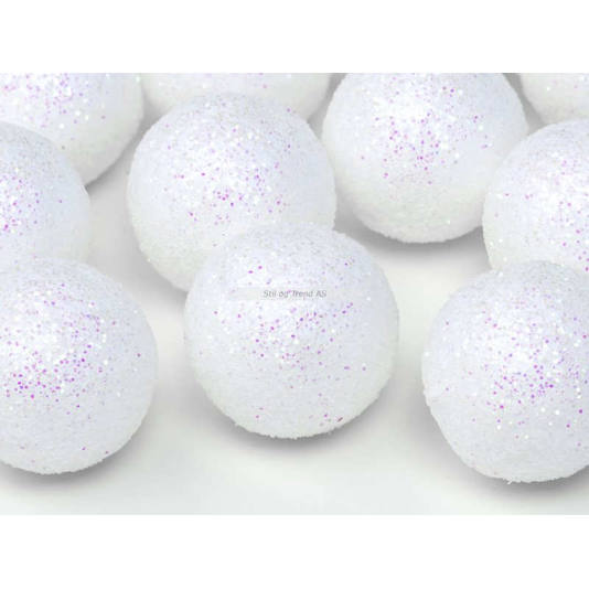 Bordpynt - Hvite kuler med glitter - 9 stk (3189)