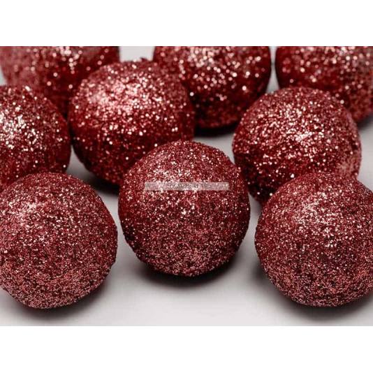 Bordpynt - Røde kuler med glitter - 9 stk (3190)