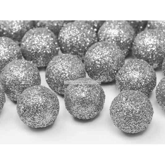 Bordpynt - Sølvkuler med glitter - 25 stk (3192)