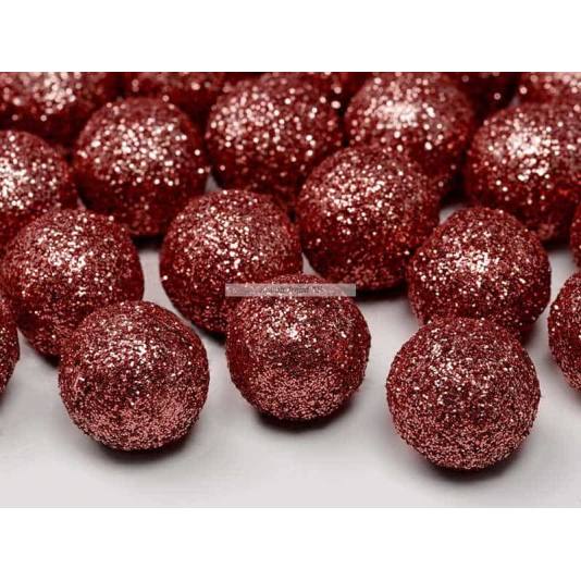 Bordpynt - Røde kuler med glitter - 25 stk (3194)