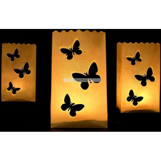 Papirlykter med motiv av sommerfugler - 10 stk (3202)