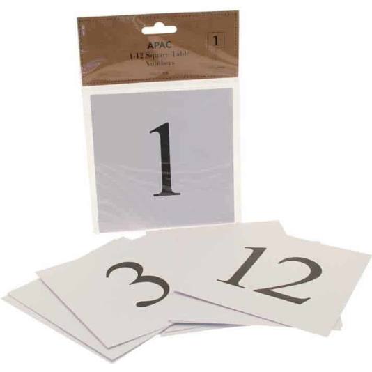 Bordnummer - 1 til 12 - firkantkort (3688)