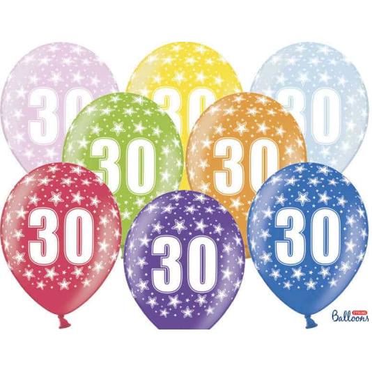 Ballonger - 30 årsdag - Metallic Mix - 30cm - 6pcs (4198)