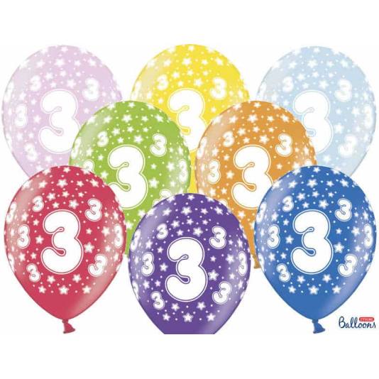 Ballonger - 3 årsdag - Metallic Mix - 30cm - 6pcs (4206)