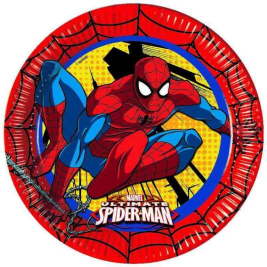 Spiderman Power - 8 stk - Papptallerkener - 23cm (4521)