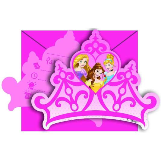 Prinsessebursdag - 6 stk - Invitasjoner med konvolutt (4724)