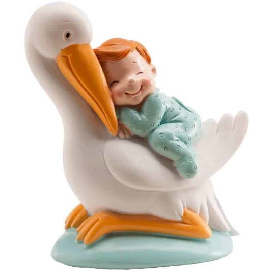 Pyntefigur - Baby Gutt og Stork - 9 cm (5676)