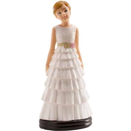 Kaketopp - Konfirmasjon - Søt jente i hvit kjole - 13cm (7591)