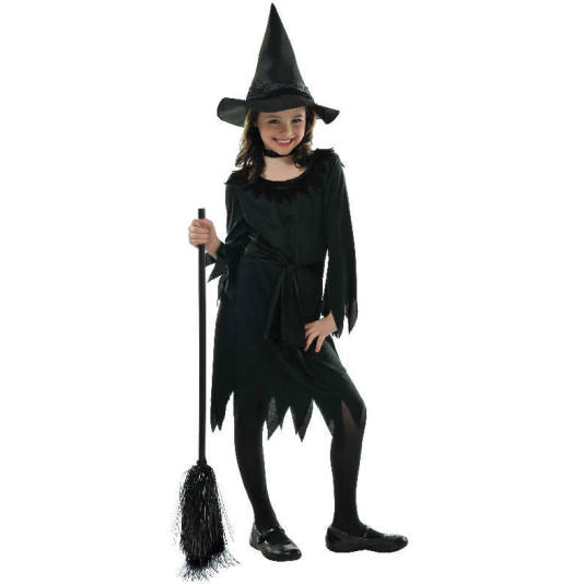 Halloween Kostyme - Sort Heksejente - 8 - 10 år (7714)