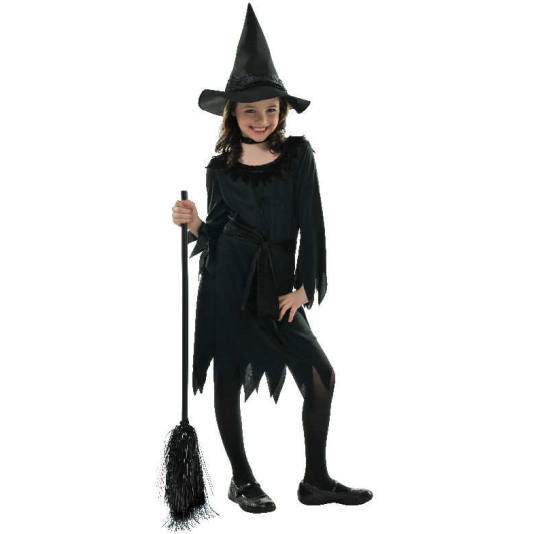 Halloween Kostyme - Sort Heksejente - 4 - 6 år (7715)