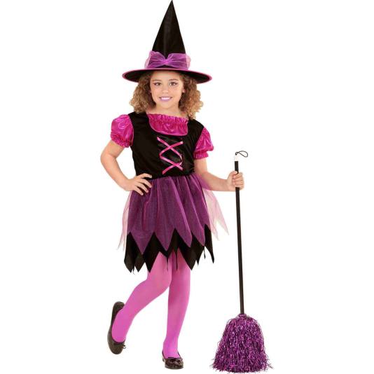 Heks - Rosa og Sort - Barnekostyme Halloween (8027)