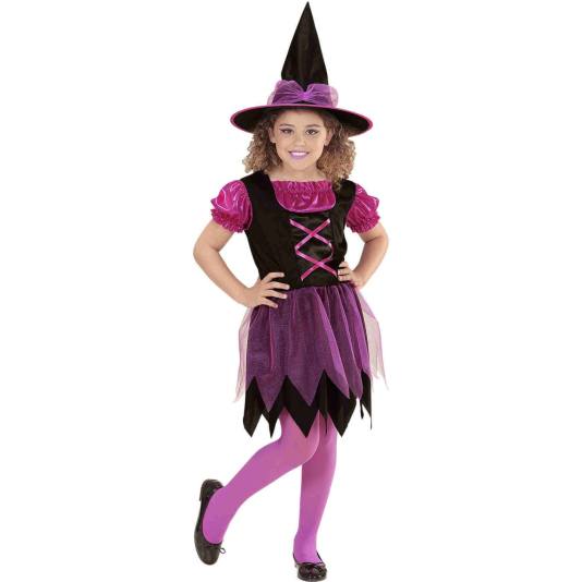 Heks - Rosa og Sort - Barnekostyme Halloween (8028)