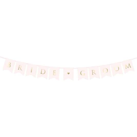 Bryllupsbanner - Bride Groom - Lys rosa - 155cm (8441)