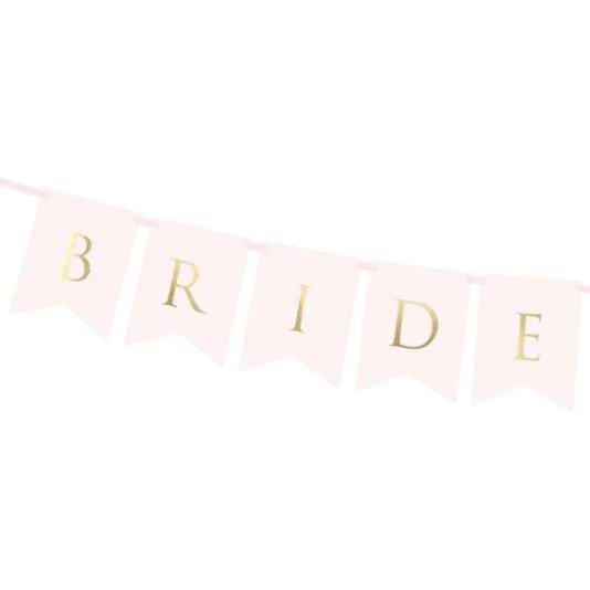 Bryllupsbanner - Bride Groom - Lys rosa - 155cm (8442)