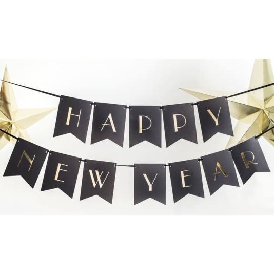 Banner - Happy New Year - Sort - 170cm (8563)