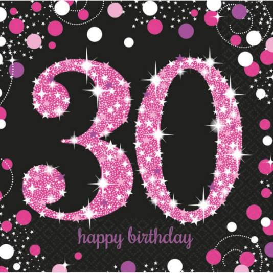 Servietter - 30 års bursdag - Rosa (8894)