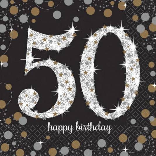 Servietter - 50 års bursdag - Gull og Sølv (8900)