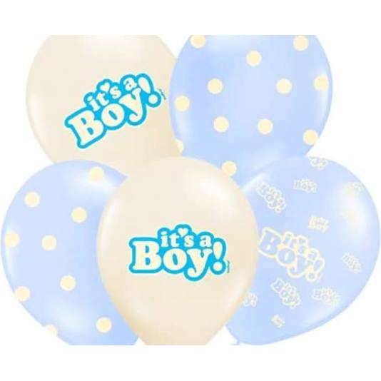 Ballonger - Pastellblå og Klar - Its a Boy - 35cm - 10 stk (its a boy ballonger)
