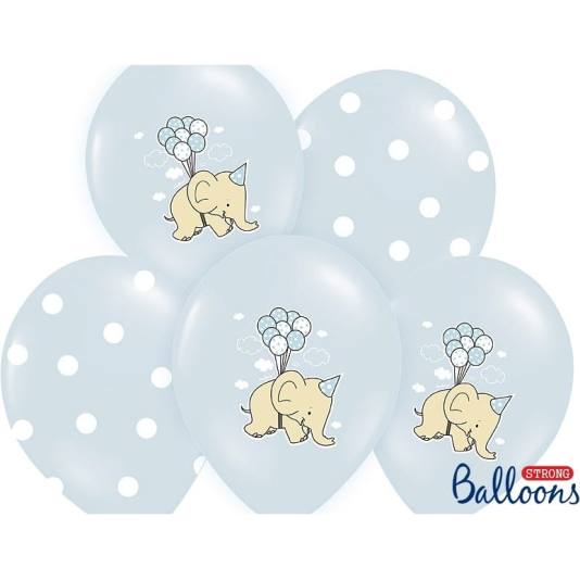Dåpsballonger - Elefantmotiv - Blå - 6 stk (dapsballonger elefanter 1)